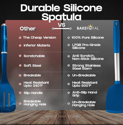 BakeRoyal Silicone Spatula Set - Turner Spatulas Silicone Heat Resistant 600°F - Slotted & Solid Spatula for Cooking Fish, Eggs, Pancakes Flipper – Spatulas for kitchen use – Black