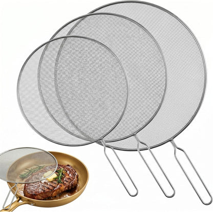 3-Piece Splatter Screen Set – Fine Mesh Stainless-Steel Grease Splatter Guard For Pots, Pans, and Skillets – Kitchen Gadgets By Classic Cuisine