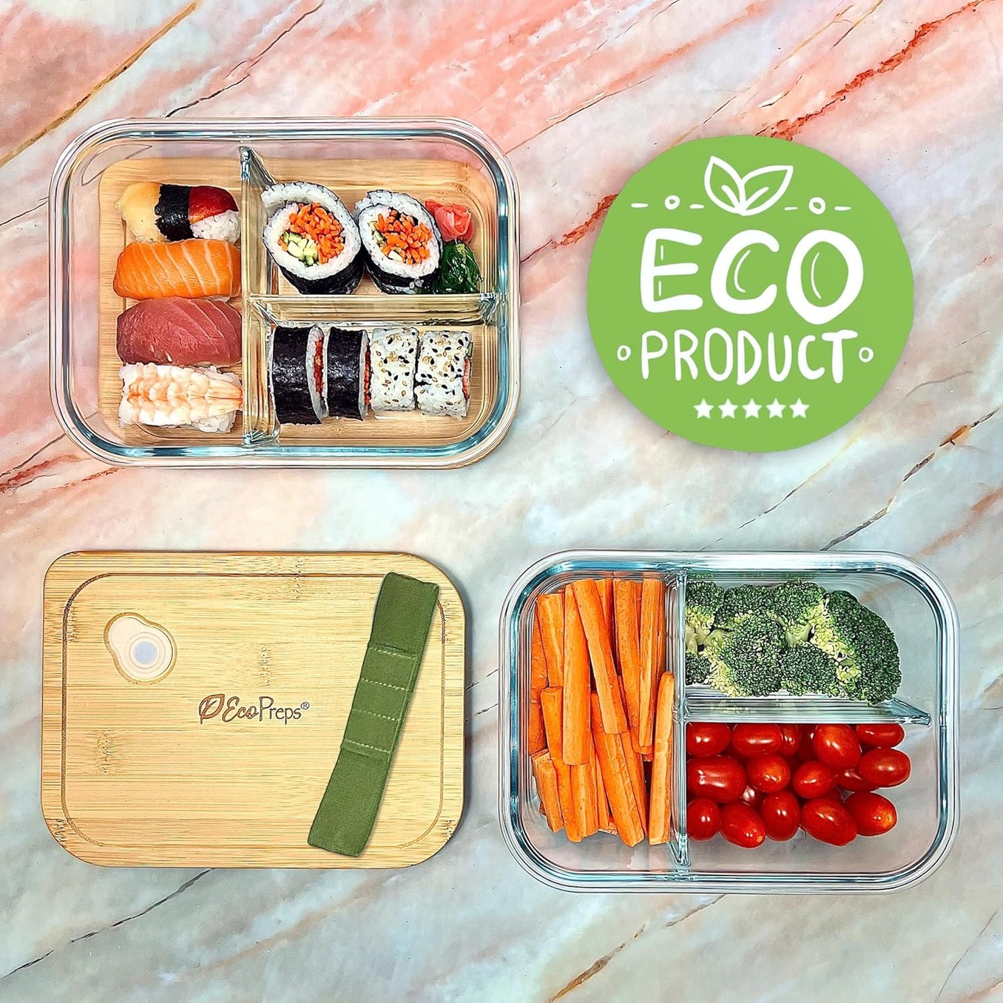 Glass Meal Prep Containers with Bamboo Lids (3 Pack) - 100% Plastic Free, Eco-Friendly Lunch Containers, Bamboo Lid Storage Container Set - Microwave Safe Glass Food Storage Container Set