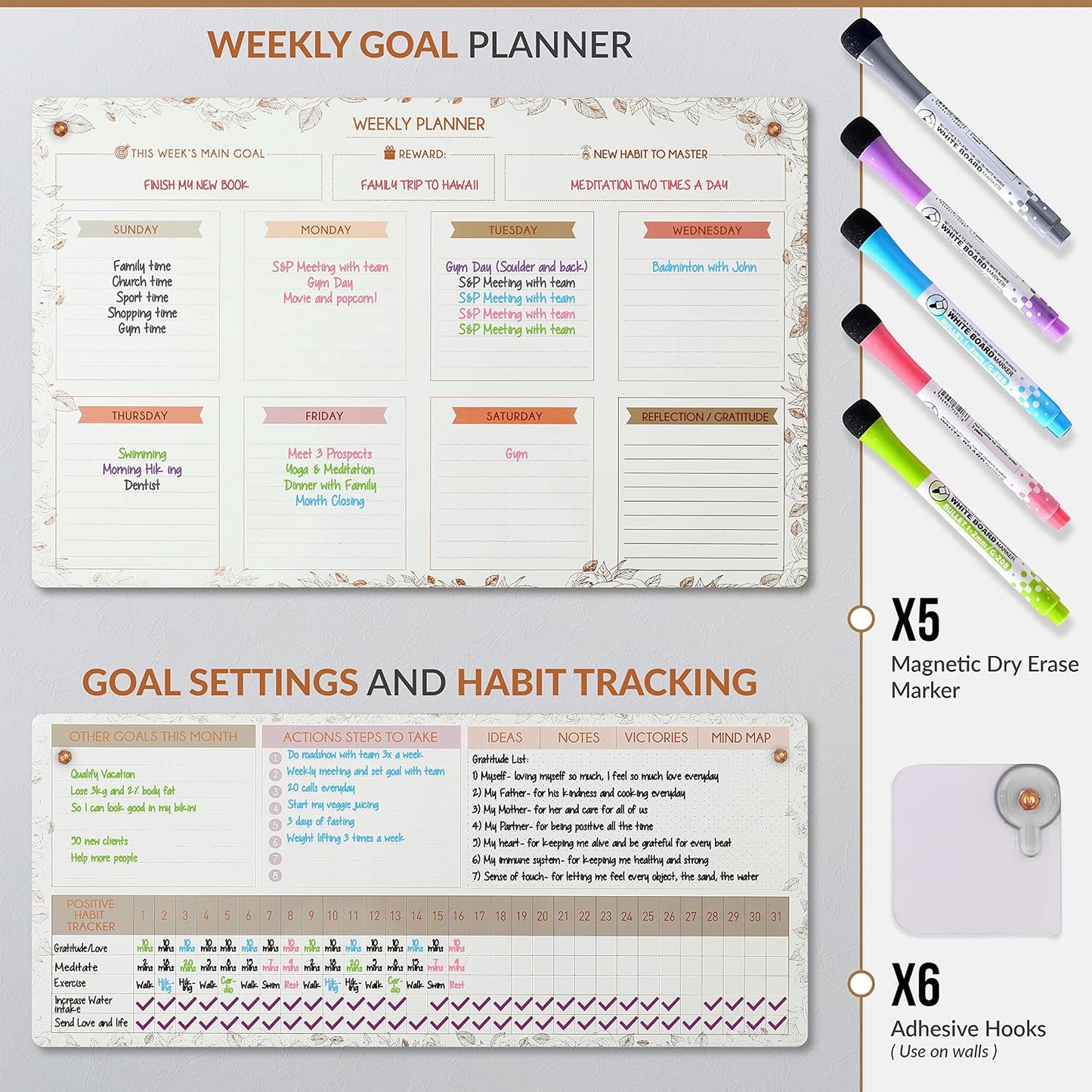 Fridge Calendar Acrylic 17x12”, Start Monday | Magnetic Calendar for Refrigerator | Acrylic Dry Erase Whiteboard Calendar for Fridge | Family Schedule Board with 5 Markers & Eraser by Freedom Mastery