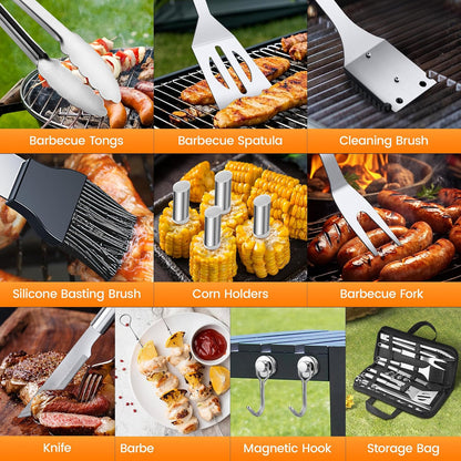 11 Pcs Grill Tools Set,BBQ ＆ Grilling Accessories Outdoor Barbecue Utensils