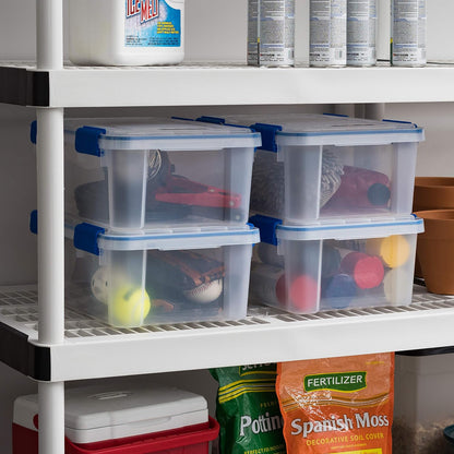 IRIS USA WeatherPro 16 Qt Storage Bins with Lids, 3 Pack, BPA-Free Plastic Gasket Box with Tight Latch and Seal, Stackable Nestable Tote Tub - Clear/Blue