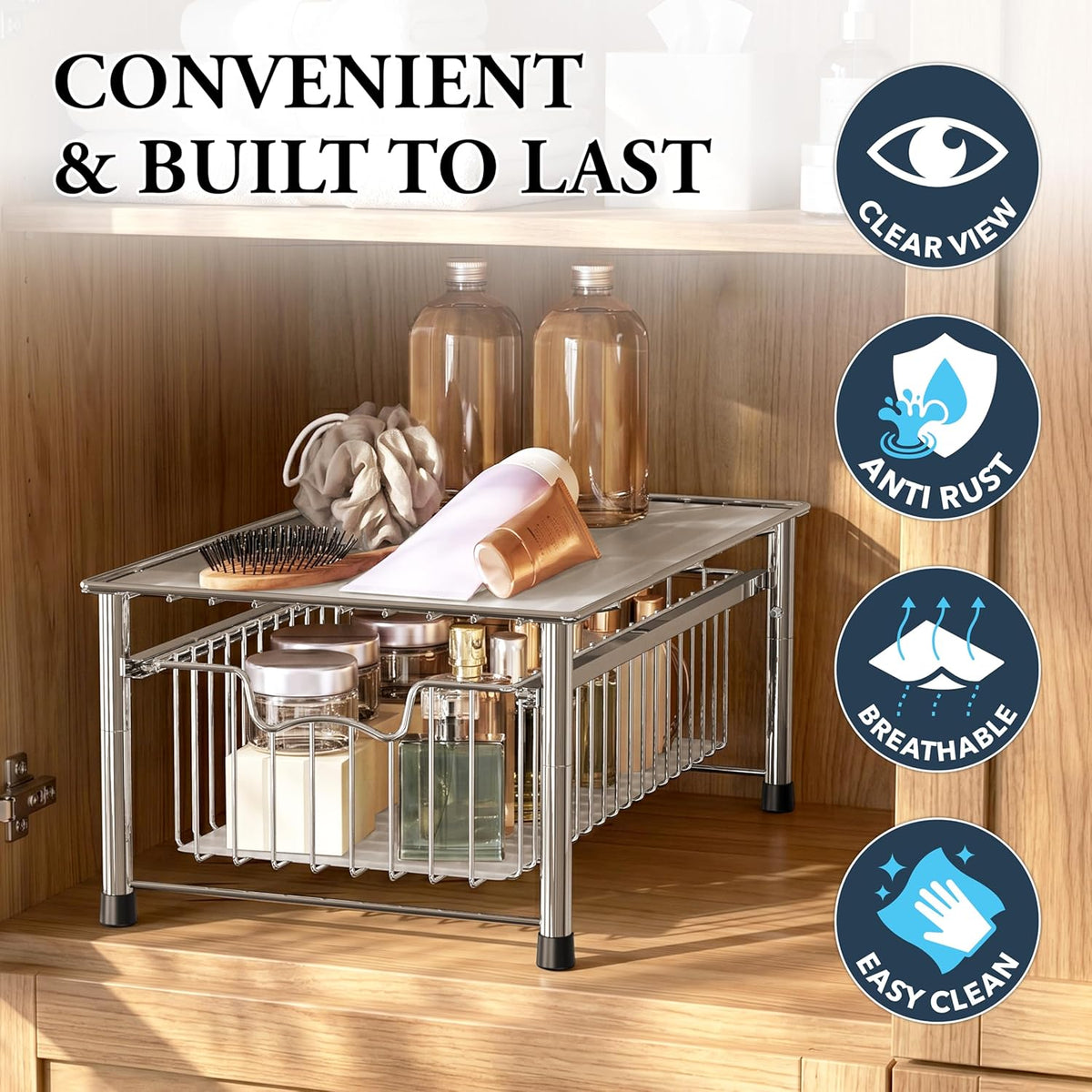 Simple Houseware Stackable Basket Drawer, Chrome