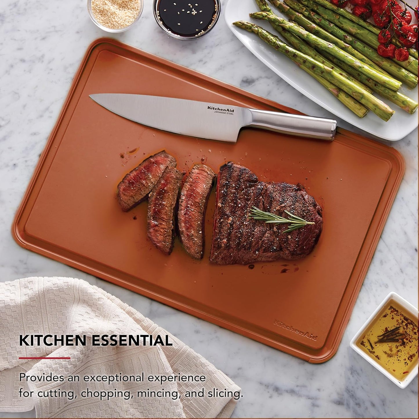 KitchenAid Classic Plastic Cutting Board with Perimeter Trench and Non Slip Edges, Dishwasher Safe, 12 inch x 18 inch, Gray