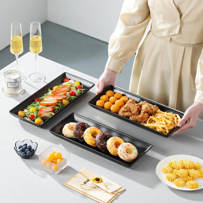 MALACASA 3 Tier Serving Trays for Party, Porcelain Serving Platters and Trays, 12 Inch Tiered Tray Stand, Fruit Tray, Trays for Serving Food, White Dessert Stand with Collapsible Sturdier Metal Rack