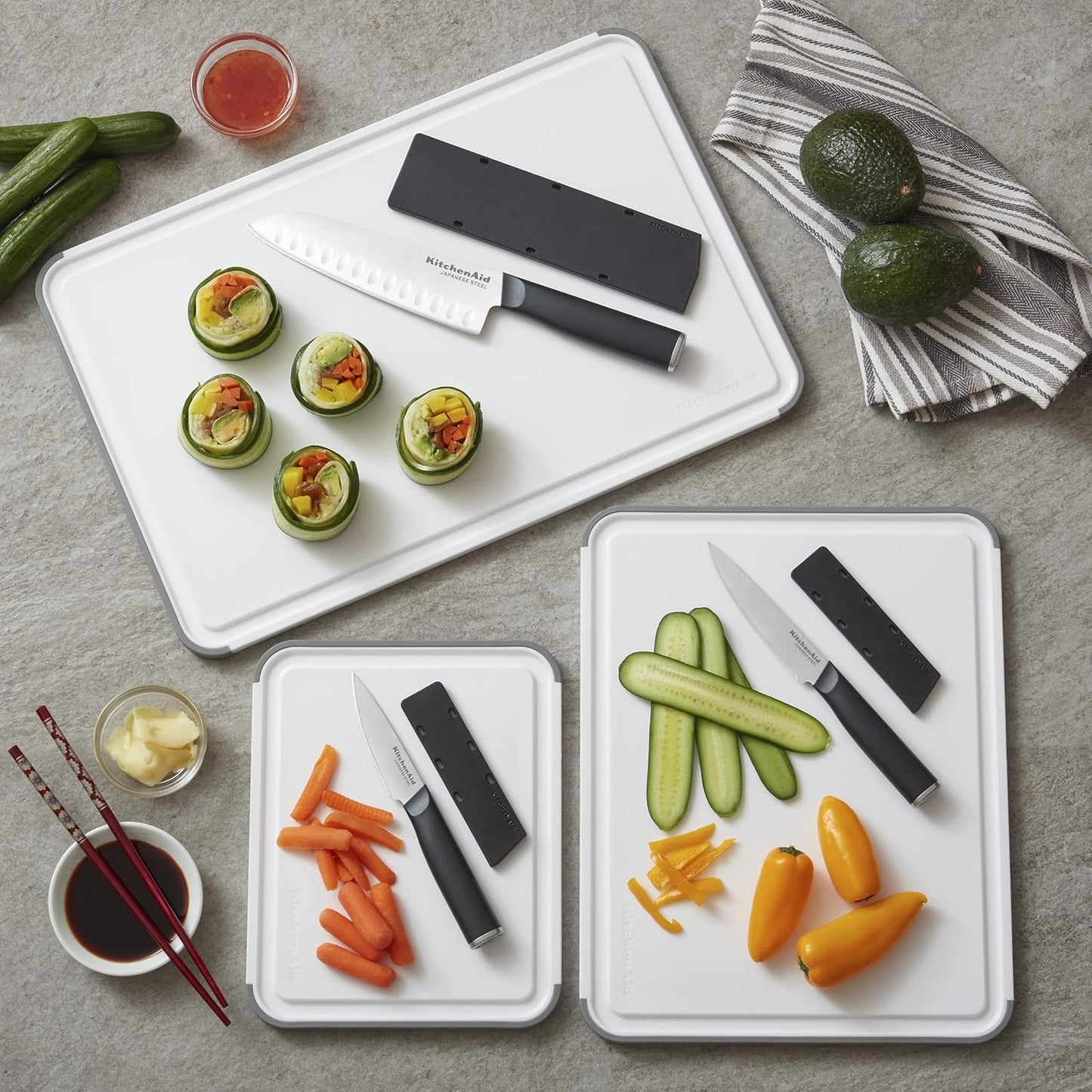 KitchenAid Classic Plastic Cutting Board with Perimeter Trench and Non Slip Edges, Dishwasher Safe, 12 inch x 18 inch, Gray
