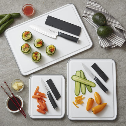 KitchenAid Classic Plastic Cutting Board with Perimeter Trench and Non Slip Edges, Dishwasher Safe, 12 inch x 18 inch, Gray