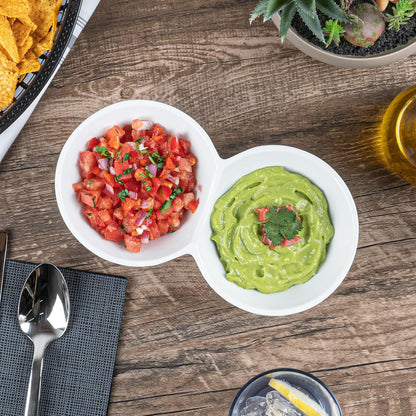 Restaurantware-9.1 x 4.9 x 2.3 Inch Double Dip Bowls, 1 Microwavable Condiment Server - 2 Compartments, Microwavable, White Porcelain Dip Tray, Dishwashable, For Snacks, Condiments, Or Toppings