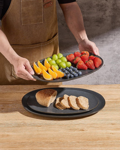 famiware Serving Platter, Oval 15.59/14.3/12.9inch Serving Dishes for Entertaining, Serving Bowls, Microwave Safe, Stoneware Serving Trays for Party, Food, Turkey, Cheese, Ocean Series, Vanilla White