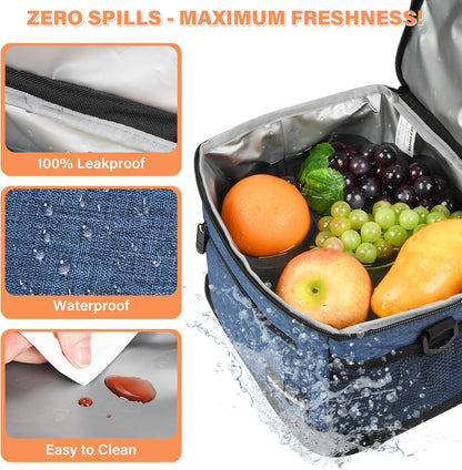 Tirrinia Insulated Lunch Box for Men/Women, Leakproof Lunch Bag for School Work, Large Lunch Tote Kids Boys Girls Student Back to School, Soft Cooler Office Picnic Beach Camping for Adults, Charcoal
