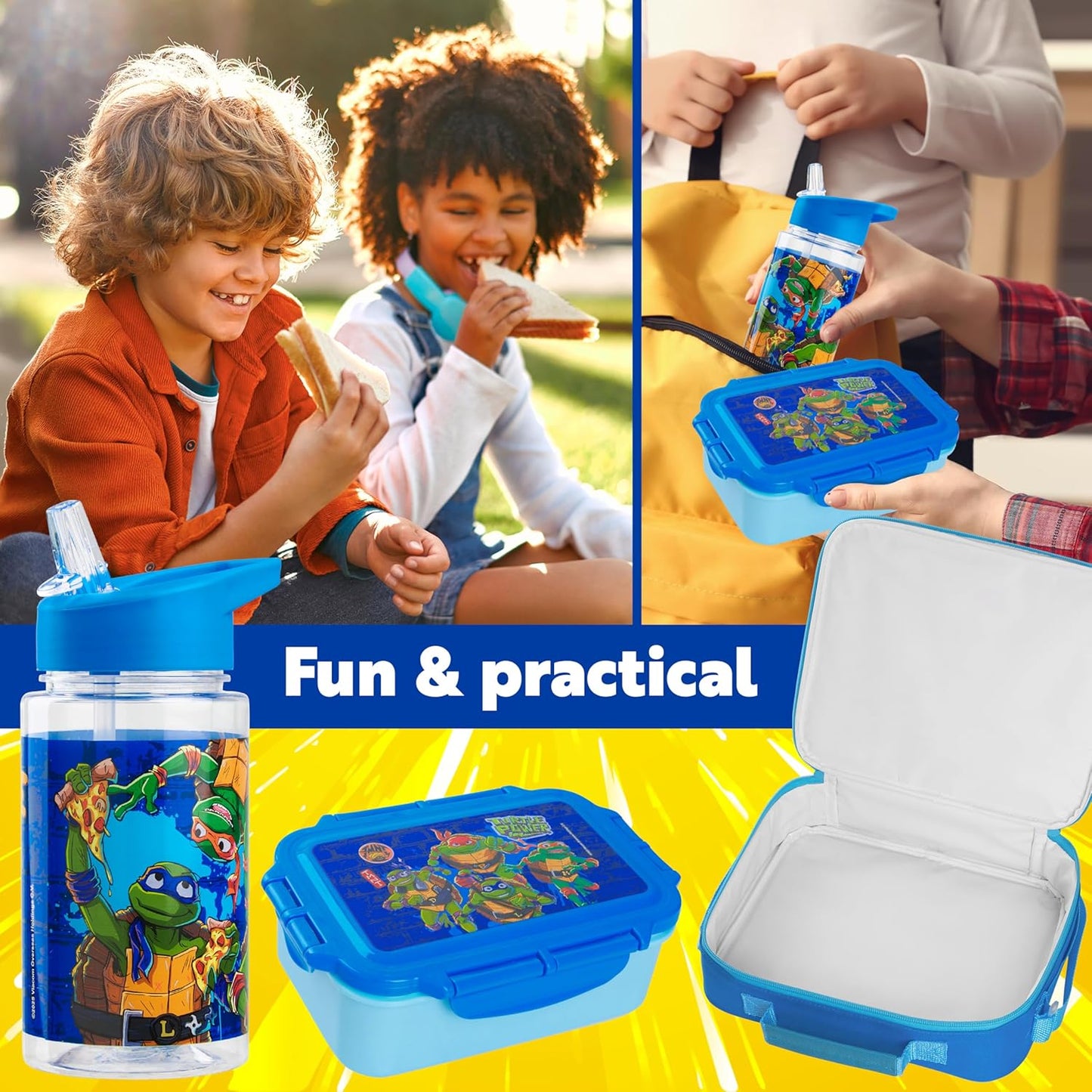Get Trend SpongeBob Squarepants Water Bottle Lunch Box Lunch Bag Kids Set 3 Pcs Insulated Snack Bag for School Travel Gifts for Kids (Blue SpongeBob)