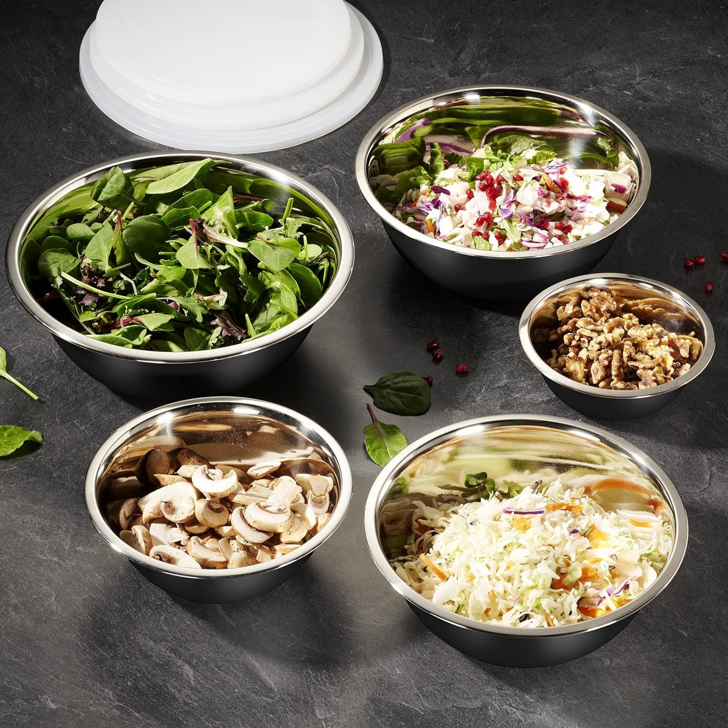 WHYSKO Stainless Steel Mixing Bowl Set, 10 Piece Stainless Steel Mixing Bowls with Lids Set for Food Prep Storage and Serving, Dishwasher Safe for Kitchen Baking Cooking, Silver