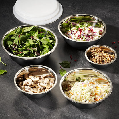 WHYSKO Stainless Steel Mixing Bowl Set, 10 Piece Stainless Steel Mixing Bowls with Lids Set for Food Prep Storage and Serving, Dishwasher Safe for Kitchen Baking Cooking, Silver