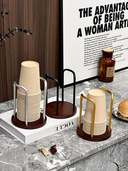 Wood Cup Holder for Cups (Under 3.35in Diameter), Stylish Walnut Disposable Cup Dispenser, Plastic Mouthwash Cup Storage Organizer -Perfect for Office, Kitchen, Gym, School or Cafes