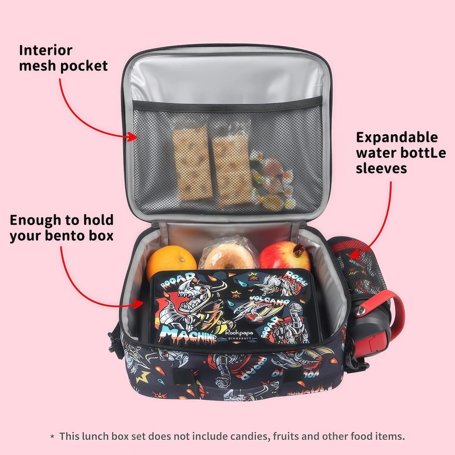 rockpapa Kids Lunch Box Set with 14oz Insulated Water Bottle & Lunch Bag, Leakproof 5.5 Cups Bento Box for School & Children, BPA-Free, Microwave Safe for Boys Girls (Grey Constr Turcks)