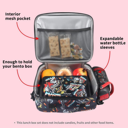 rockpapa Kids Lunch Box Set with 14oz Insulated Water Bottle & Lunch Bag, Leakproof 5.5 Cups Bento Box for School & Children, BPA-Free, Microwave Safe for Boys Girls (Grey Constr Turcks)