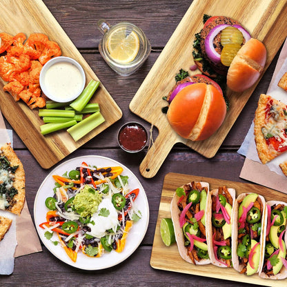 Patelai 6 Pcs 15 x 7 Inch Bamboo Cutting Board Set with Handles Laser Engraving Wooden Charcuterie Kitchen Plain Serving Chopping Board Bulk for DIY Housewarming