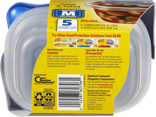 Glad GladWare Tall Entree Food Storage Containers with Lids, Large Square BPA Free Plastic for Meal Prep and Lunches, Lock Tight Seal, Microwave and Dishwasher Safe, 42 Oz, 3 Count