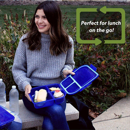 Large To-Go 3-Compartment Food Container, 9-3/8" X 9-3/8" X 2-1/2", Reusable, Microwave Safe, Smoke/Red