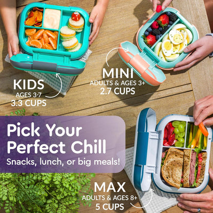 Bentgo Chill Kids Leak-Proof Lunch Box - 4-Compartment Bento Box with Built-In Ice Pack, 3.3 Cup Capacity, PFAS & BPA-Free, Microwave & Dishwasher Safe, Ideal Size for Ages 3 to 7 (Truly Teal)