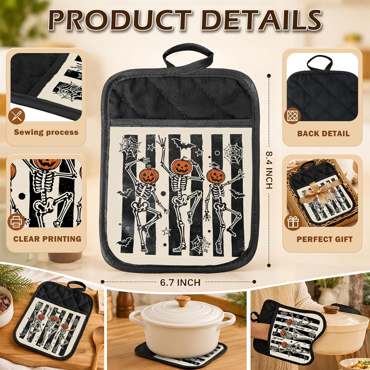 Gothic Cooking Skeleton Chef Pot Holders Heat Resistant