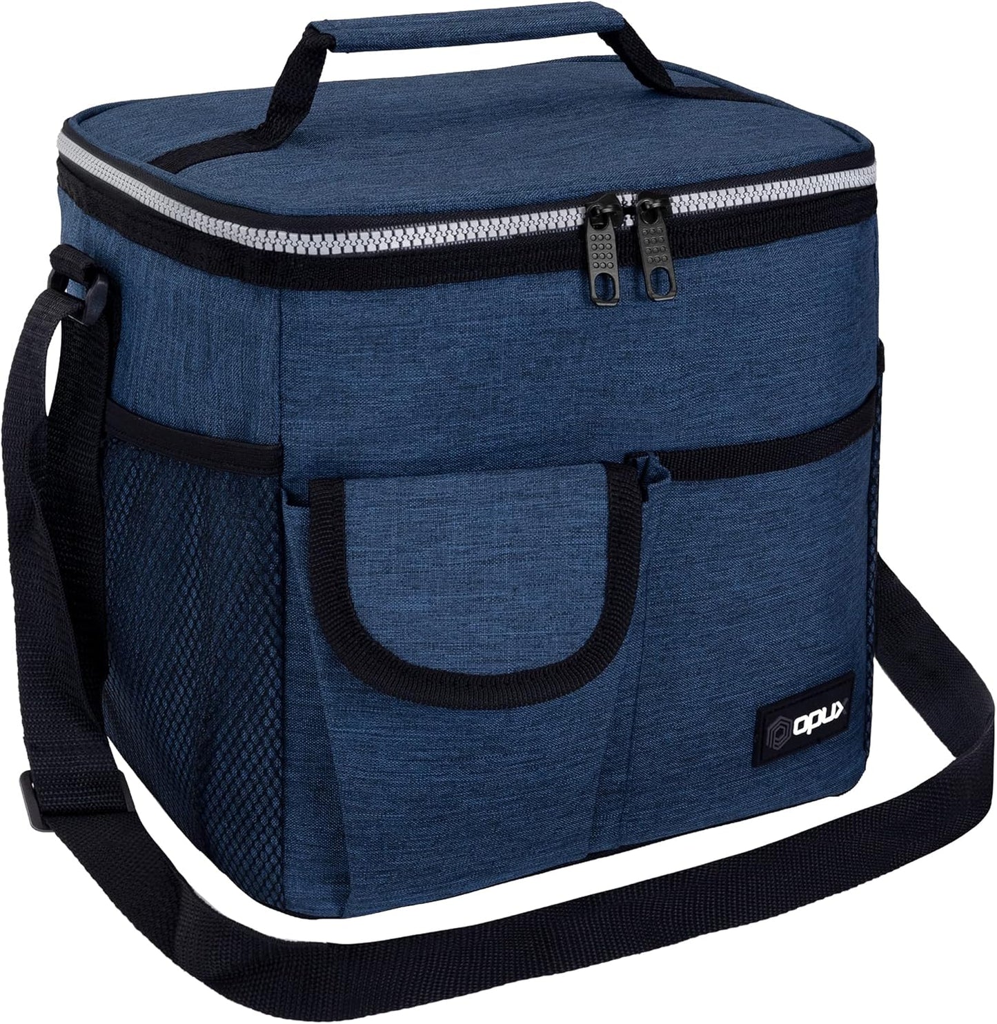 opux Insulated Lunch Bag for Men Women, Leakproof Black Lunch Box for Work, Portable Soft Lunch Cooler Bag with Shoulder Strap, Adult Lunchbox Lunch Pail for Kid Boy Girl School, 14 Can/8L