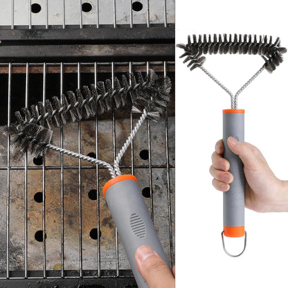 UNCO- 3-Sided Grill Brush - Stainless Steel, 12.2" - BBQ Grill Cleaner Brush