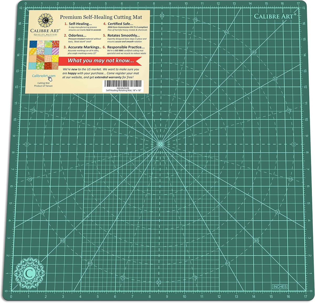 Calibre Art Rotating Self Healing Cutting Mat 18x18 (17" Grid), Quilting