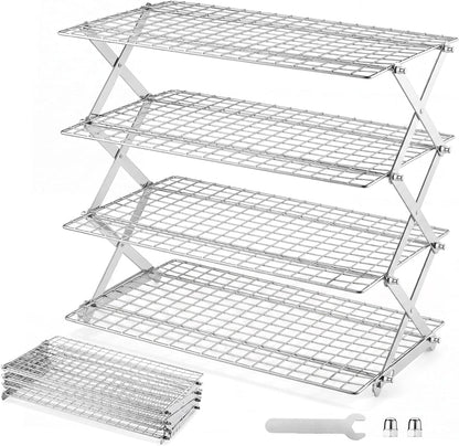 LIANYU 4-Tier Cooling Rack for Baking & Cooking, Collapsible & Space-Saving