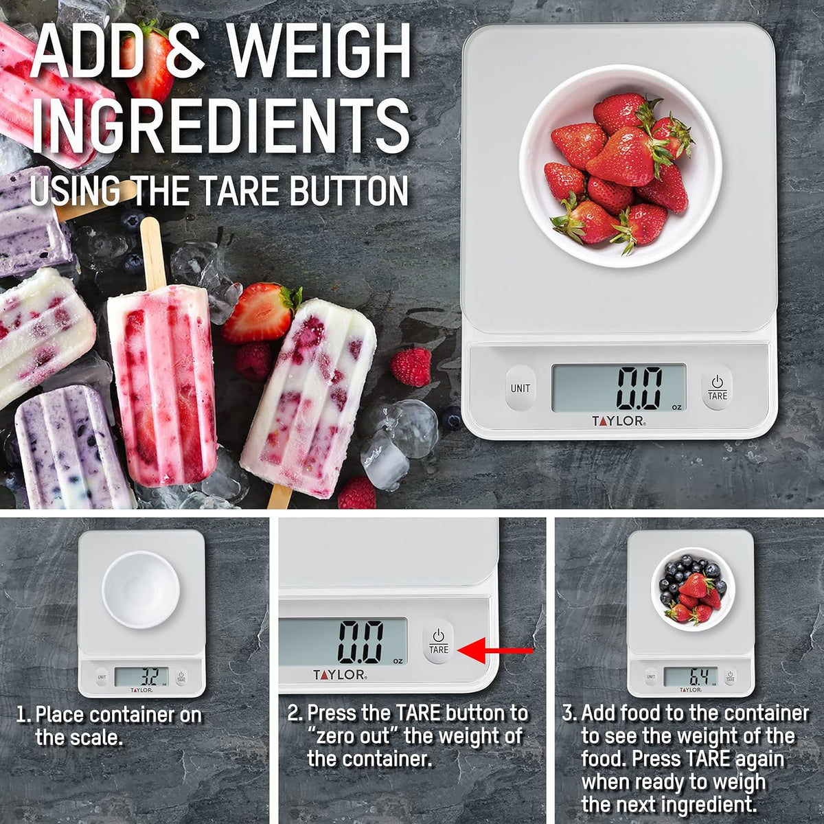 Taylor Digital Kitchen Food Scale with Silver Top - 11 lb Max Capacity