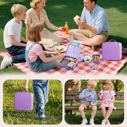 Bento Lunch Box for Kids with Thermo, Leakproof Bento Box with 8oz Insulated Food Jar, Insulated Bottle, Lunch Bag, BPA Free Dishwasher Safe 4 Compartment Container for School Girls Boys (Pink)