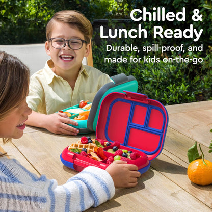 Bentgo Chill Kids Leak-Proof Lunch Box - 4-Compartment Bento Box with Built-In Ice Pack, 3.3 Cup Capacity, PFAS & BPA-Free, Microwave & Dishwasher Safe, Ideal Size for Ages 3 to 7 (Truly Teal)