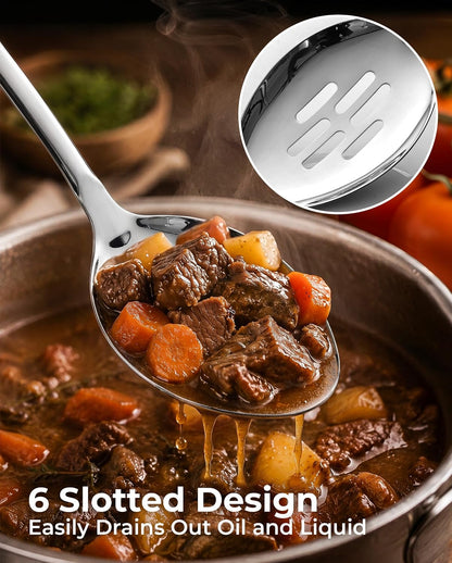 Zulay Kitchen Stainless Steel Serving Spoon - 11.5” Large Cooking & Serving Spoon with Ergonomic Handle - Durable, Rust-Resistant & Dishwasher Safe Kitchen Utensil for Cooking and Buffets