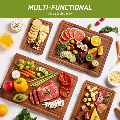 3 Packs Bamboo Cutting Board Set with Non Slip Feet and Over Sink Nice Solid Thick Wood Juice Groove Chopping Board Extra Large Big Small Best Hardwood Kitchen Counter Organic Vegetable