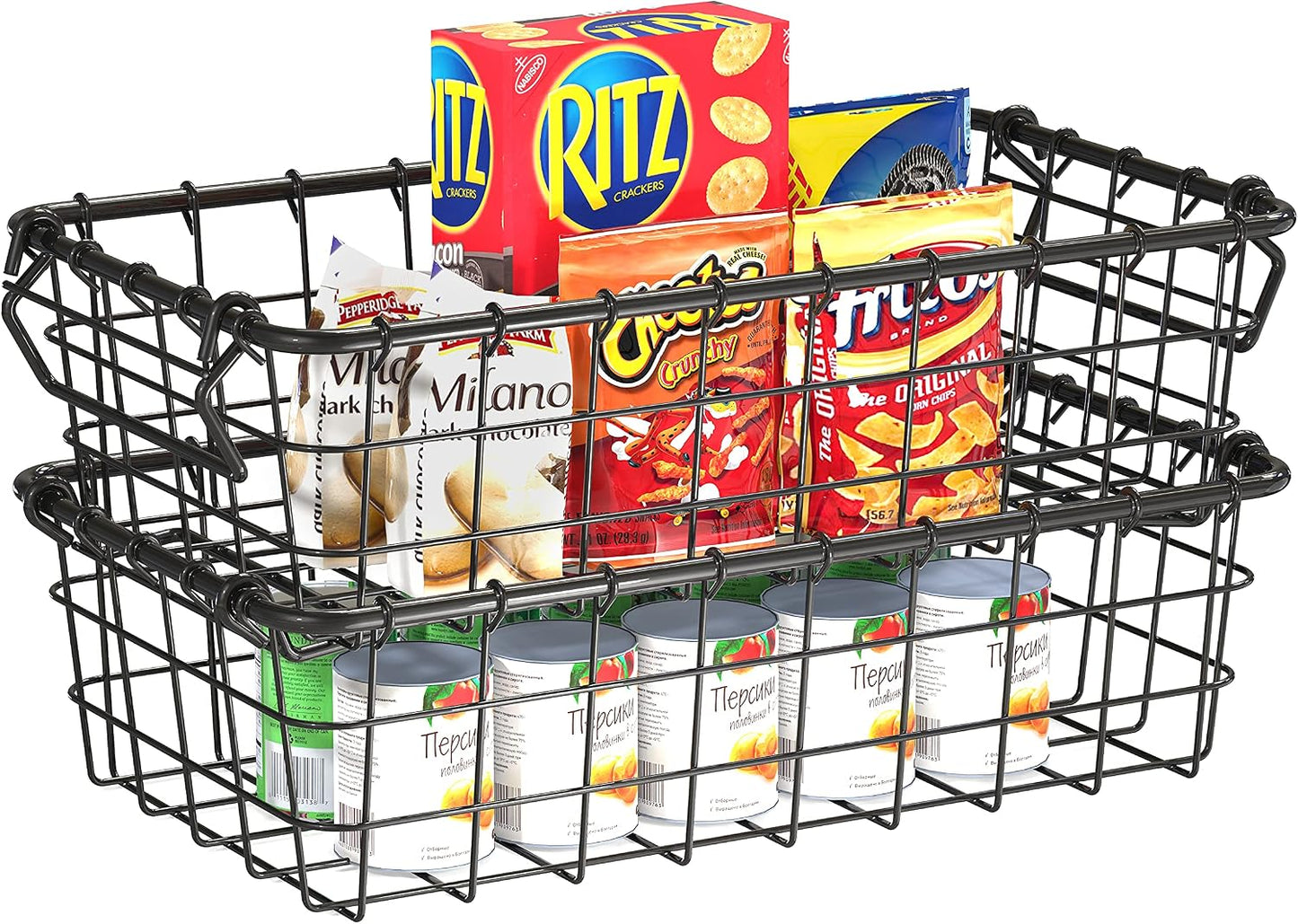 Simple Houseware 2 Pack Stackable Single Wire Basket, (11.5 x 15 x 7.5 in)
