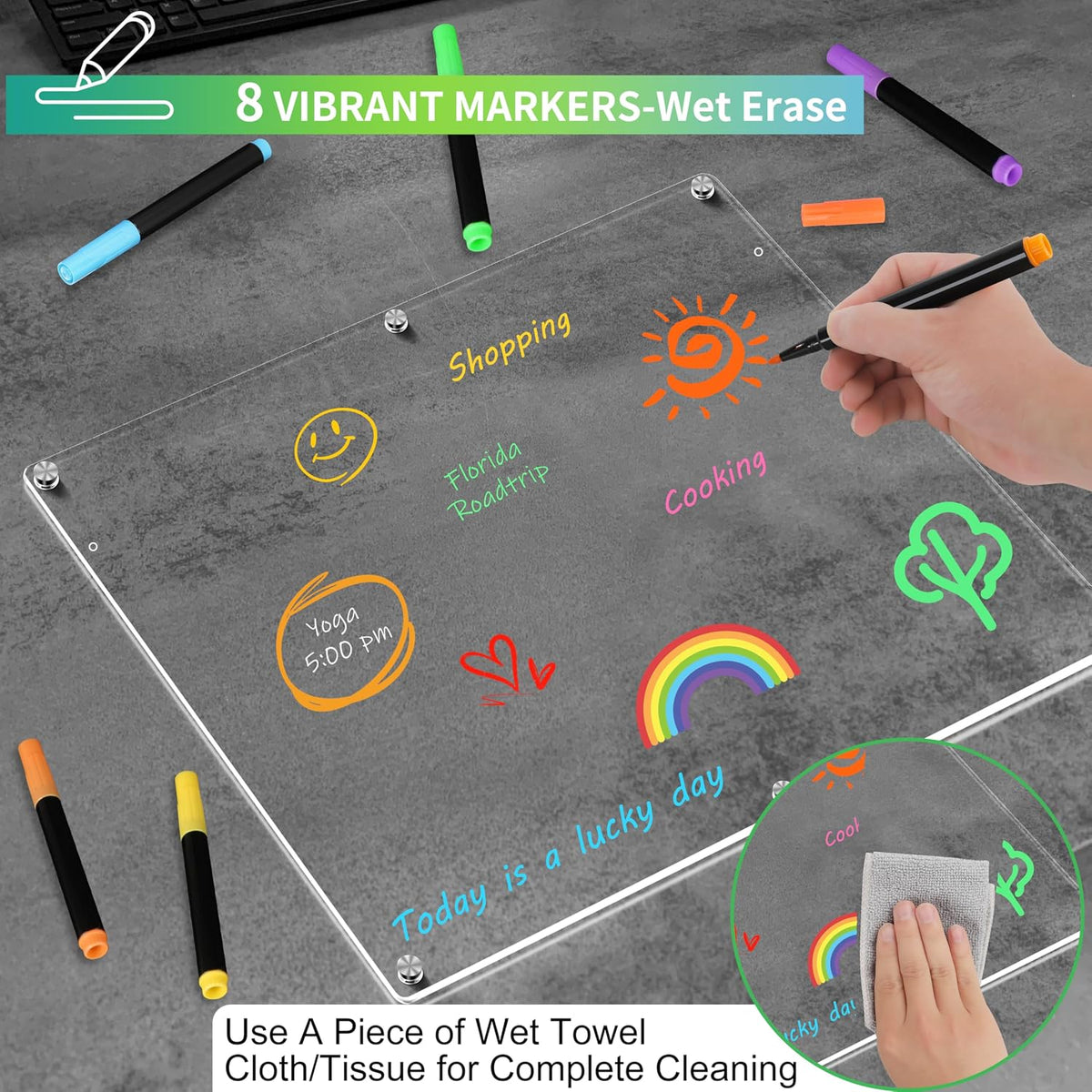 Acrylic Magnetic Dry Erase Board for Fridge 3 Pcs, Clear Fridge Whiteboard to Do List White Board for Refrigerator Weekly Meal Planner Menu Board for Kitchen Fridge Calendar Magnet