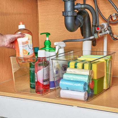 Vtopmart Clear Plastic Storage Bins, 6 PCS Pantry Organizer Bins with Handle for Refrigerator, Fridge, Cabinet, Kitchen, Countertops, Cupboard, Freezer Organization and Storage, Large