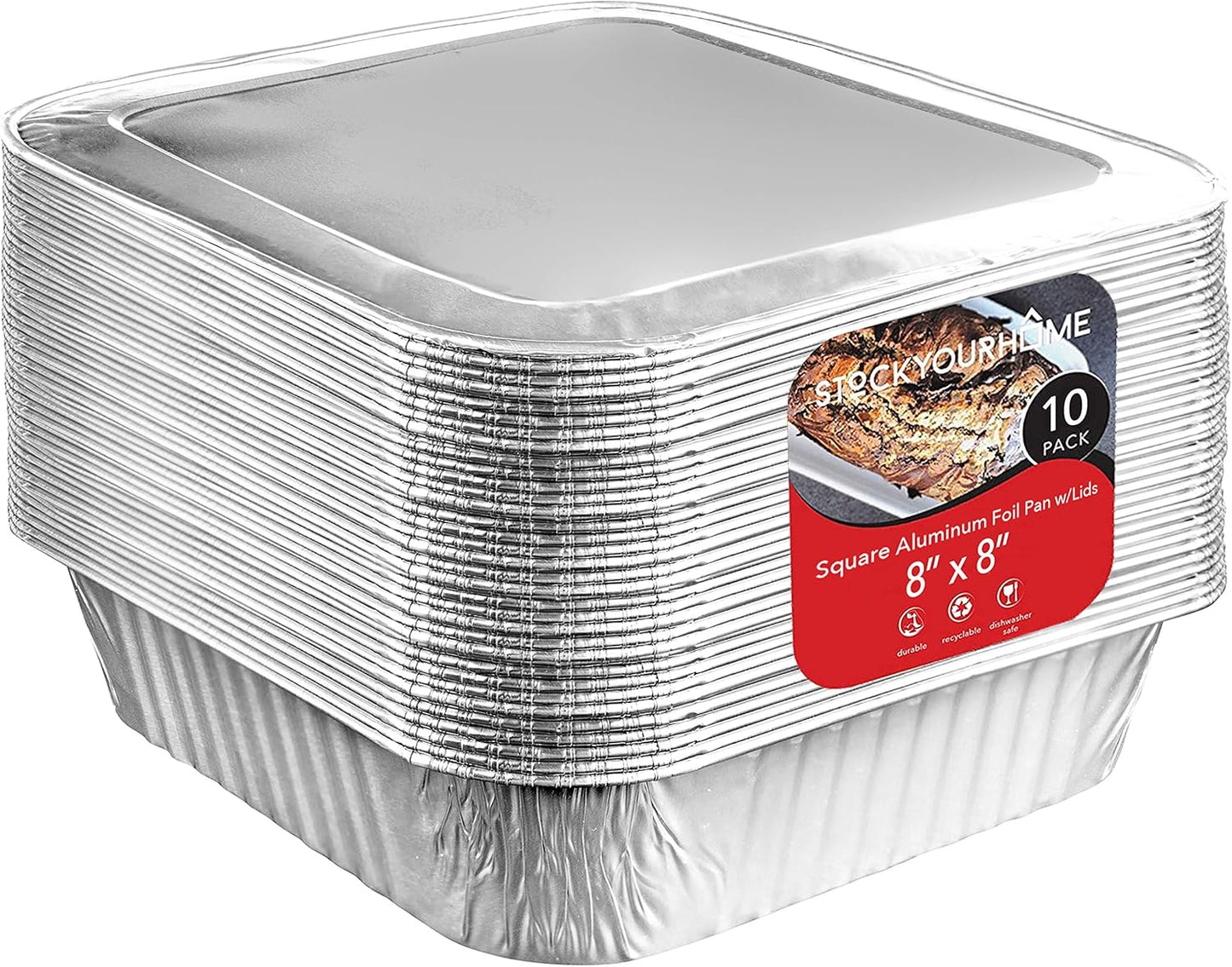 Stock Your Home Aluminum Pans 8x8 Disposable Foil Pans (20 Pack) - 8 Inch Square Pans - Tin Foil Pans Great for Cooking, Heating, Storing, Prepping Food
