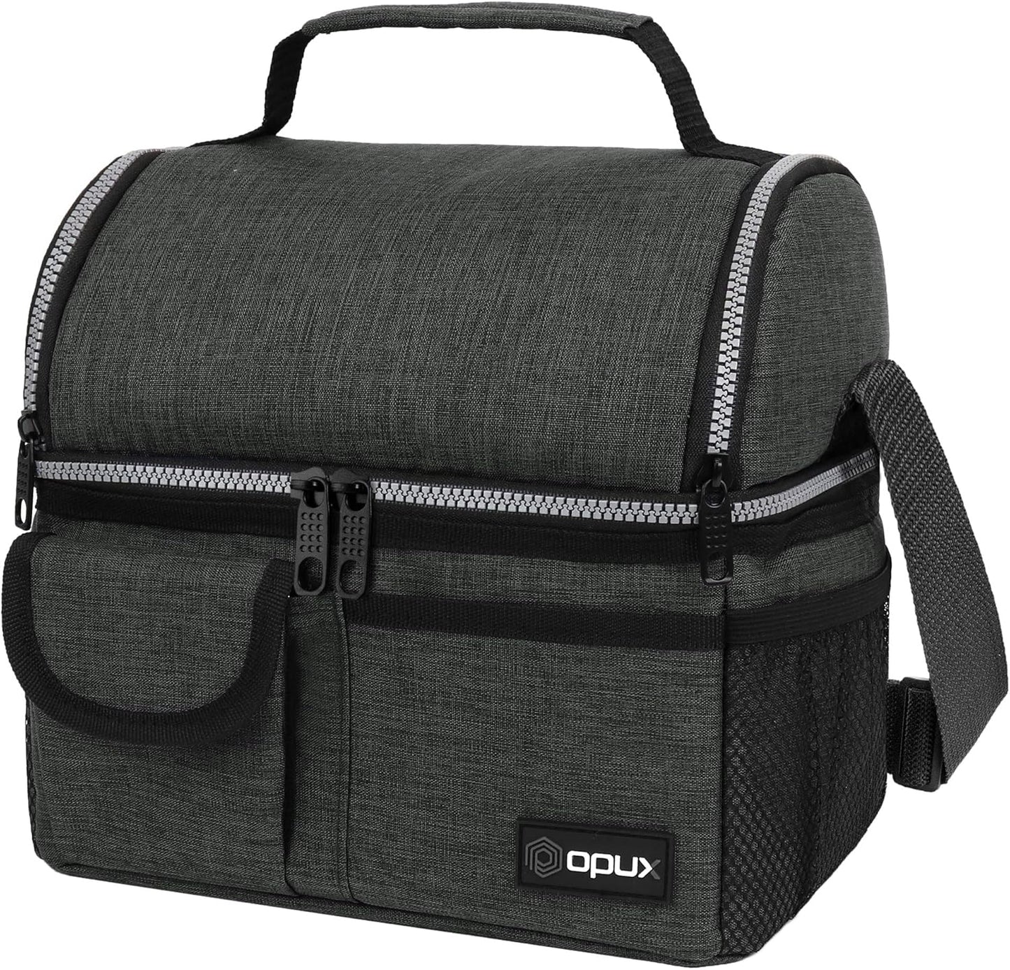 opux Insulated Lunch Bag Women Men, Dual Compartment Leakproof Lunch Box Adults Kids, Double Decker Meal Prep Bento Lunch Cooler Tote with Shoulder Strap for Work Office School Travel, Floral Purple