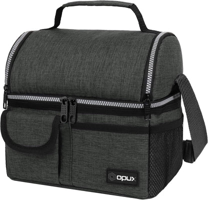 opux Insulated Lunch Bag Women Men, Dual Compartment Leakproof Lunch Box Adults Kids, Double Decker Meal Prep Bento Lunch Cooler Tote with Shoulder Strap for Work Office School Travel, Floral Purple