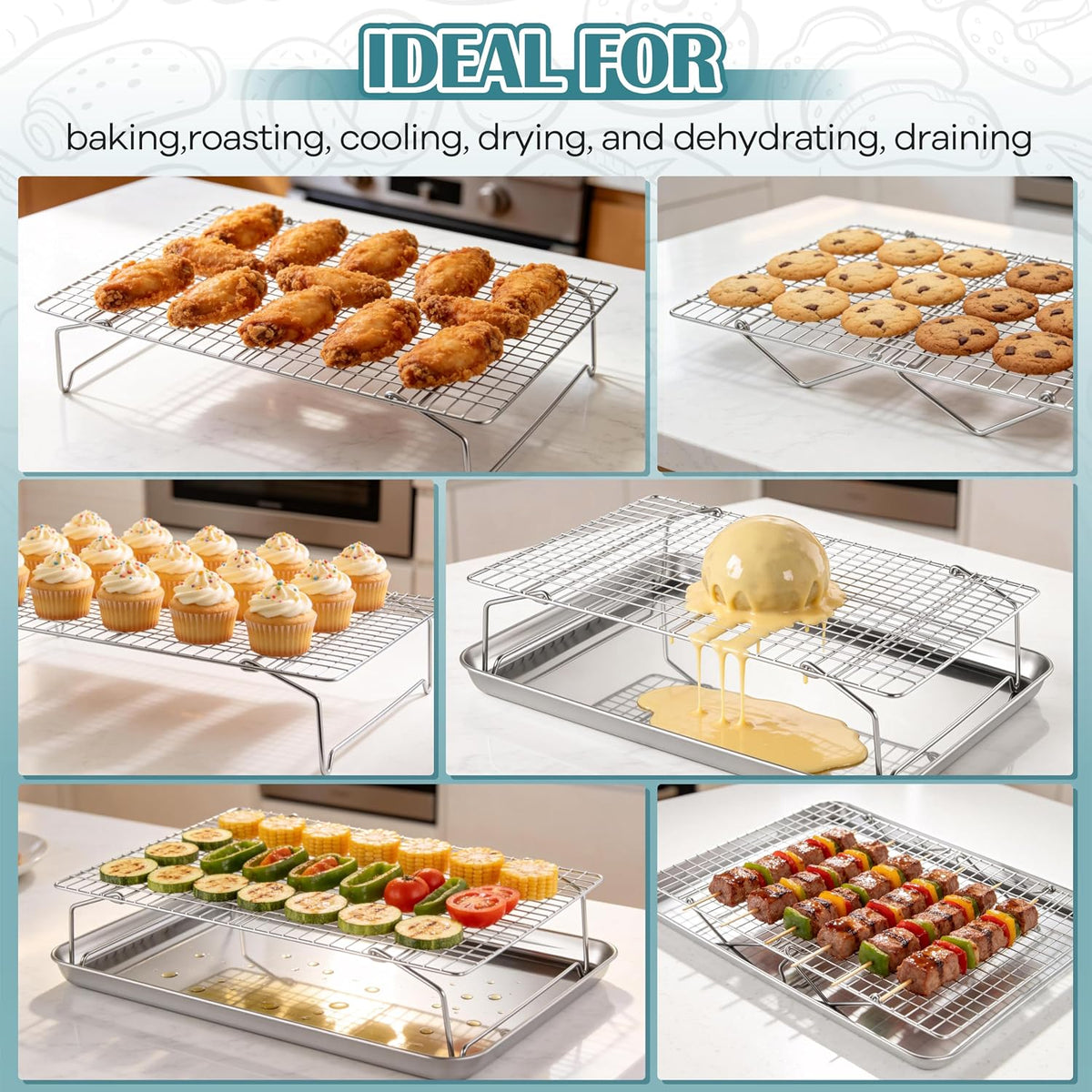 P&P CHEF 4 Tier Stackable Cooling Racks for Cooking and Baking, 15" x 10"