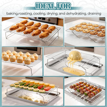 P&P CHEF 4 Tier Stackable Cooling Racks for Cooking and Baking, 15" x 10"