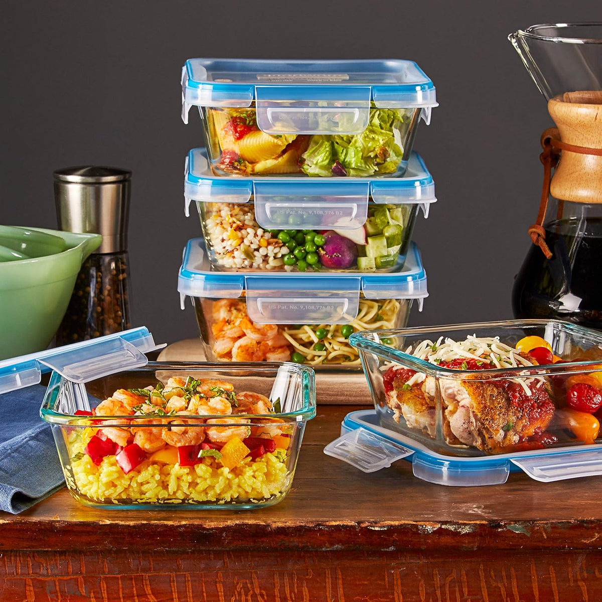 Snapware Glass Total Solutions (12-Pack) Food Storage Containers Set, (1, 2 & 4 Cup), Airtight & Leakproof Plastic Locking BPA-Free Lids, Freezer Dishwasher Microwave Safe