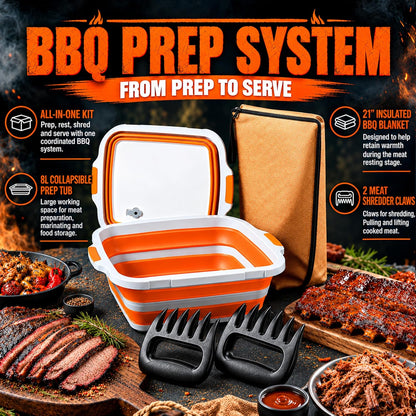 8L BBQ Prep Tub, Cutting Board, Meat Claws & Insulated Resting Bag