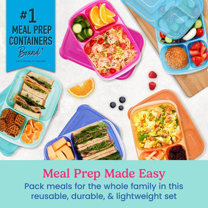 Bentgo Easyboxes - Original Stackable Lunch Boxes - Reusable 3-Compartment Food Containers for Kids and Adults - Bento Lunch Box for Meal Prep, School, & Work - BPA Free, Set of 10 (Classic)