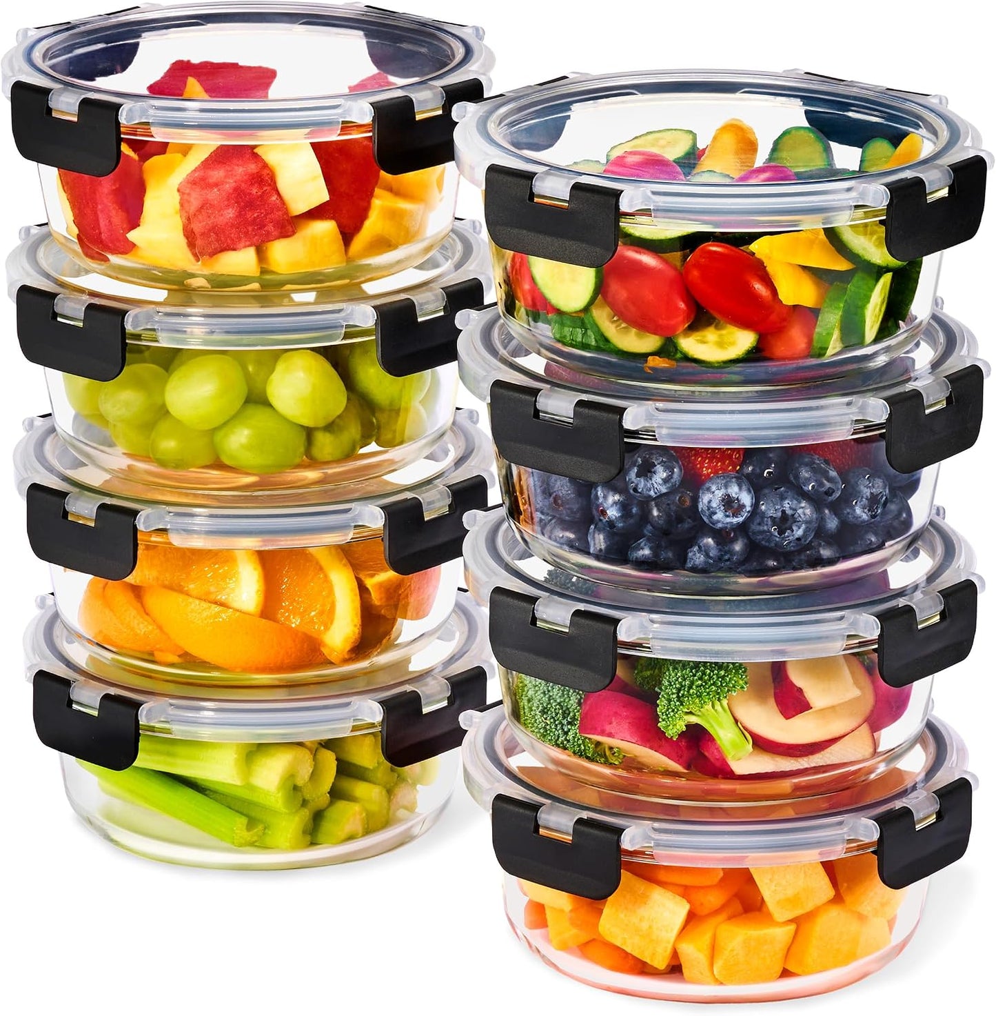 Sorbus Glass Meal Prep Containers Set – 8 Round 32oz Containers with Airtight Lids – Freezer, Dishwasher, Oven Safe – Reusable Food Storage Bowls