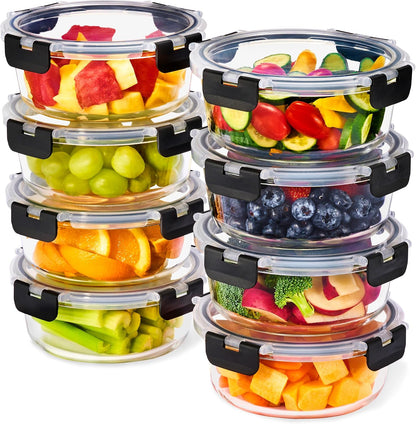 Sorbus Glass Meal Prep Containers Set – 8 Round 32oz Containers with Airtight Lids – Freezer, Dishwasher, Oven Safe – Reusable Food Storage Bowls