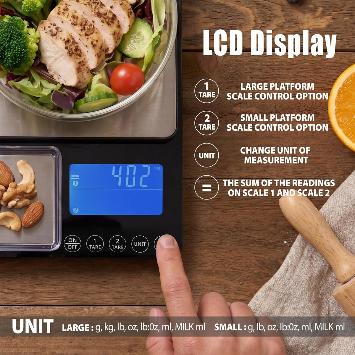 Food Scale 44lb/20kg, Extra-Large Platform Digital Kitchen Scale, 1g/0.1oz High Precision, Stainless Steel/Tempered Glass, Weight Grams and oz for Cooking Baking Meal Prep Sourdough Bread