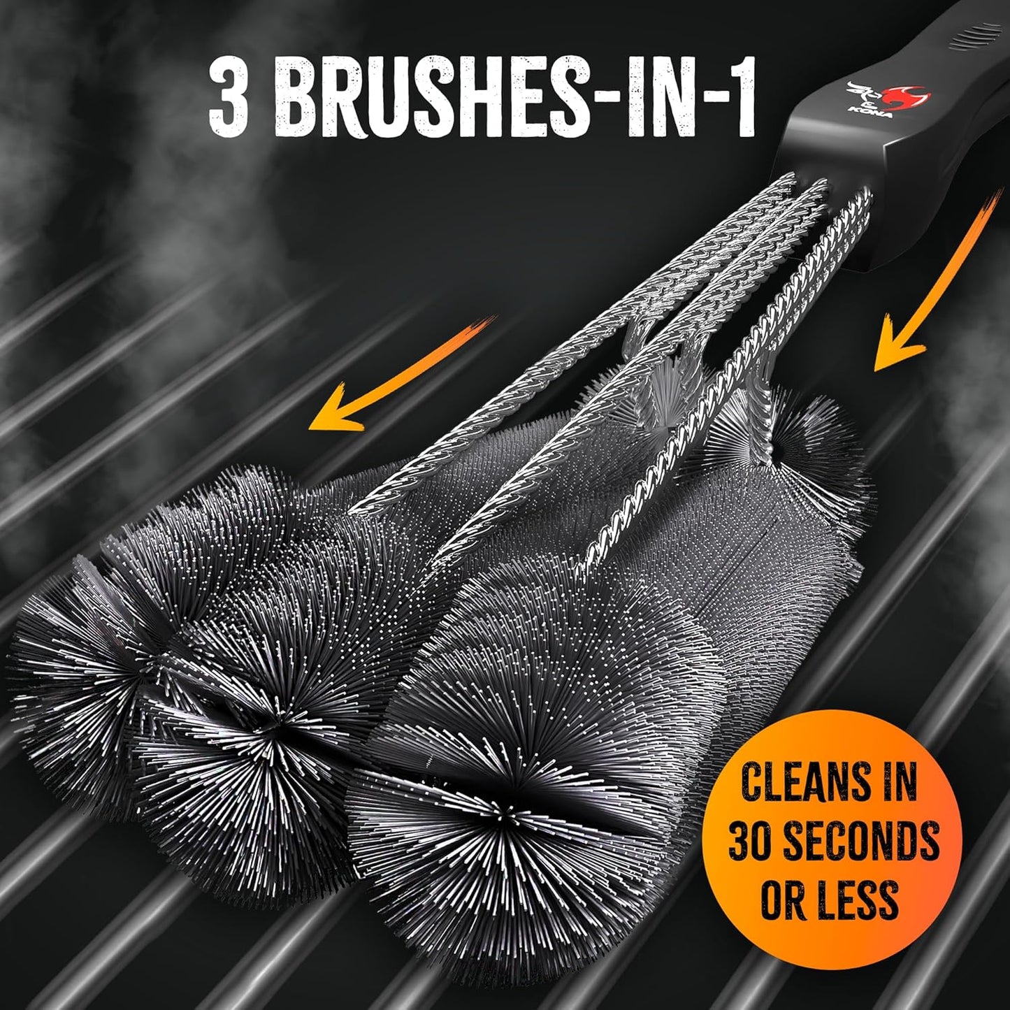 Kona 360 Clean Grill Brush – Powerful Grill Cleaner & BBQ Grill Brush for Outdoor Grill – Safe, Bristle BBQ Brush Grill Scraper, Accessory for Easy 30 Second Grill Cleaning - 18 Inch Long Handle