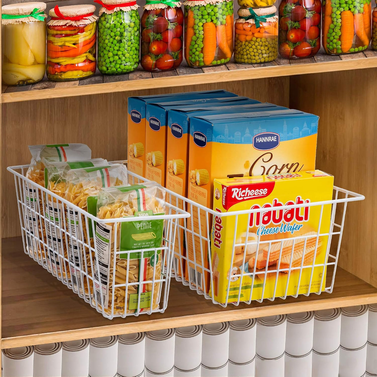 iPEGTOP Wire Storage Freezer Baskets, Set of 2 Large 15.4" Household Metal Organizer Storage Bins Basket for Kitchen Cabinets, Refrigerators, White